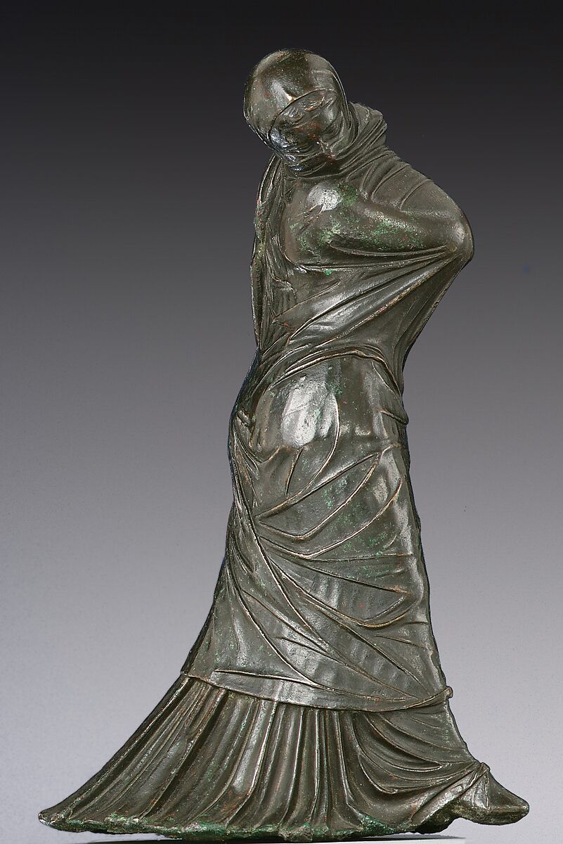 Bronze statuette of a veiled and masked dancer, Bronze, Greek
