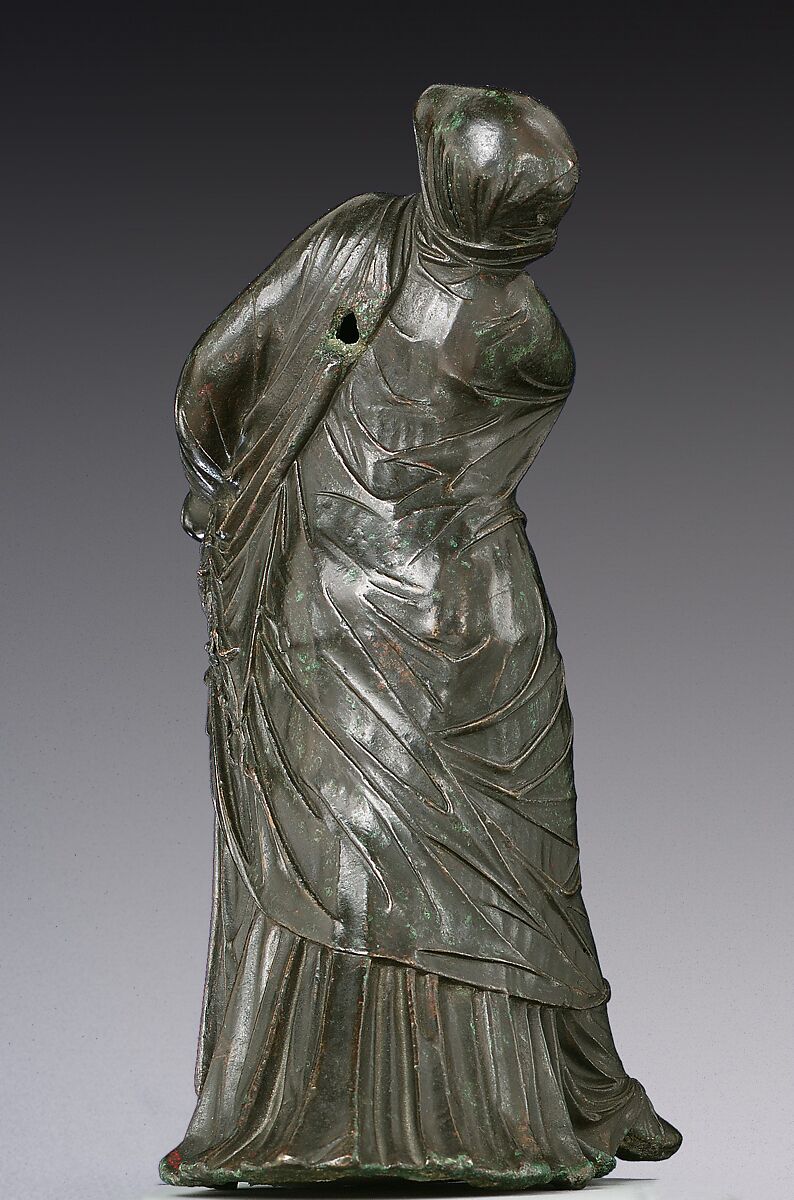 Bronze statuette of a veiled and masked dancer, Bronze, Greek
