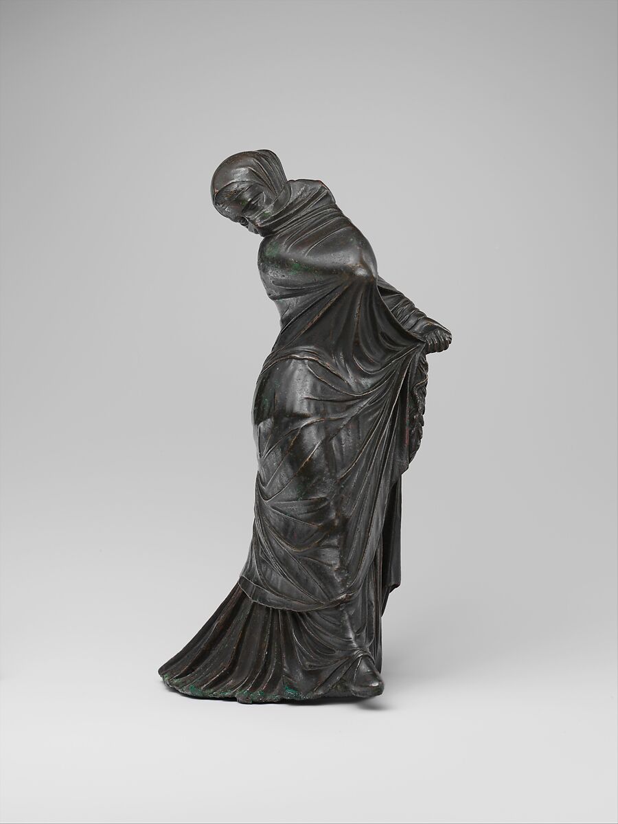 Bronze statuette of a veiled and masked dancer, Bronze, Greek