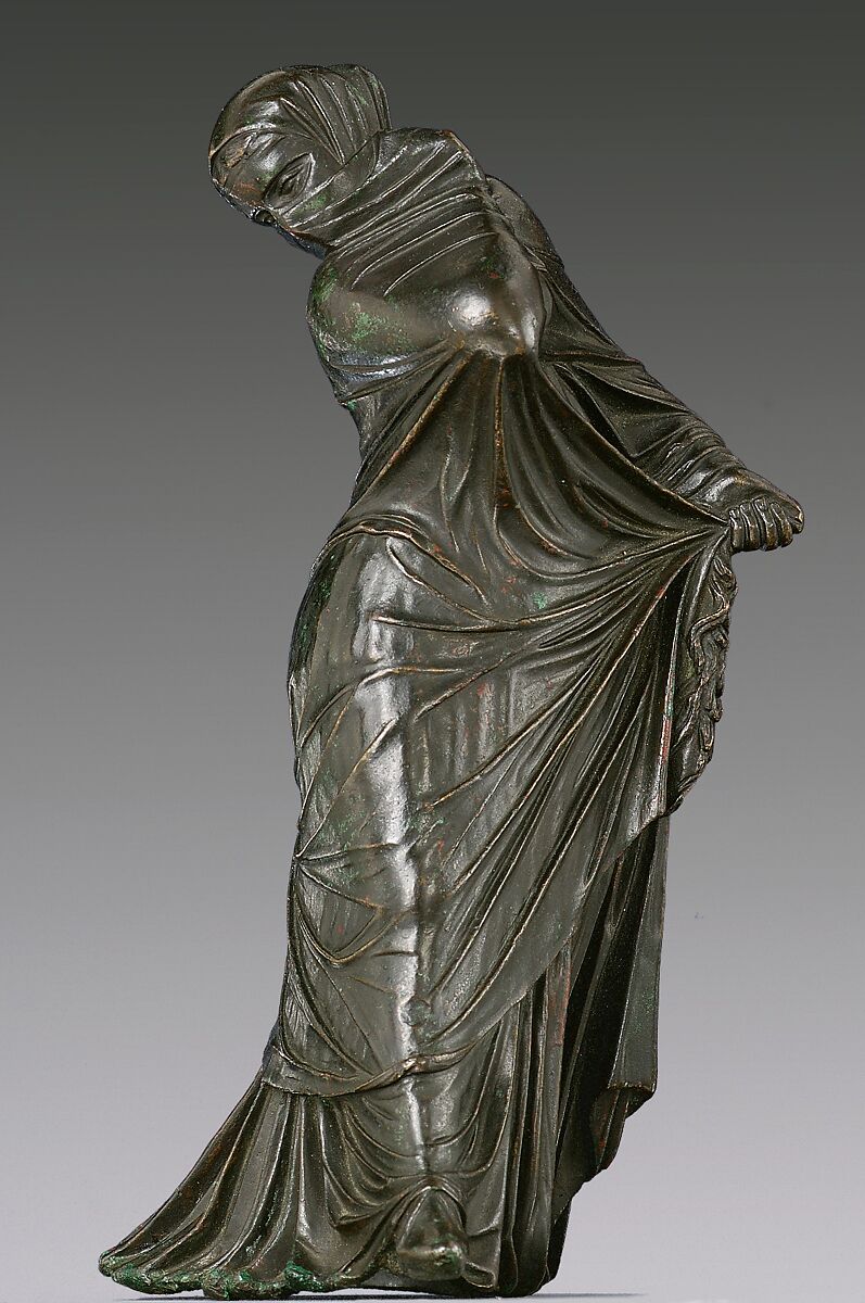 Bronze statuette of a veiled and masked dancer, Bronze, Greek