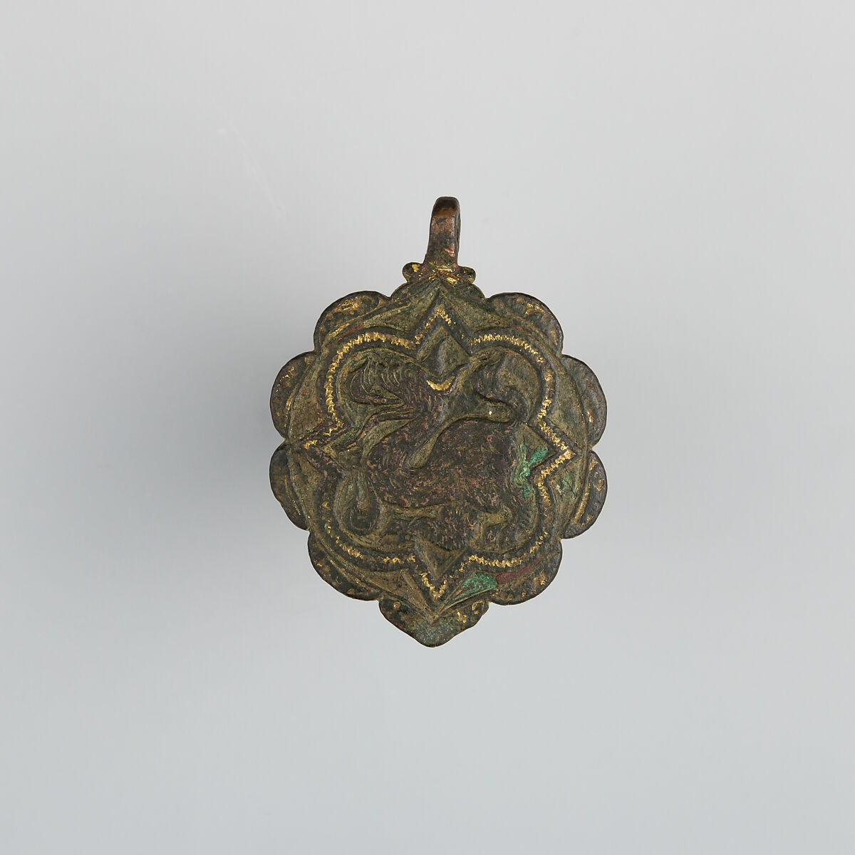 Badge or Harness Pendant, Copper, gold, enamel, Spanish 