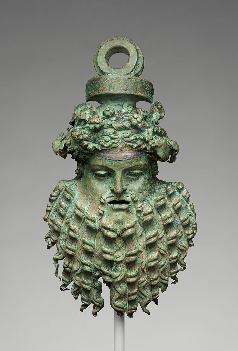 Bronze handle attachment in the form of a mask, Bronze, Greek or Roman 
