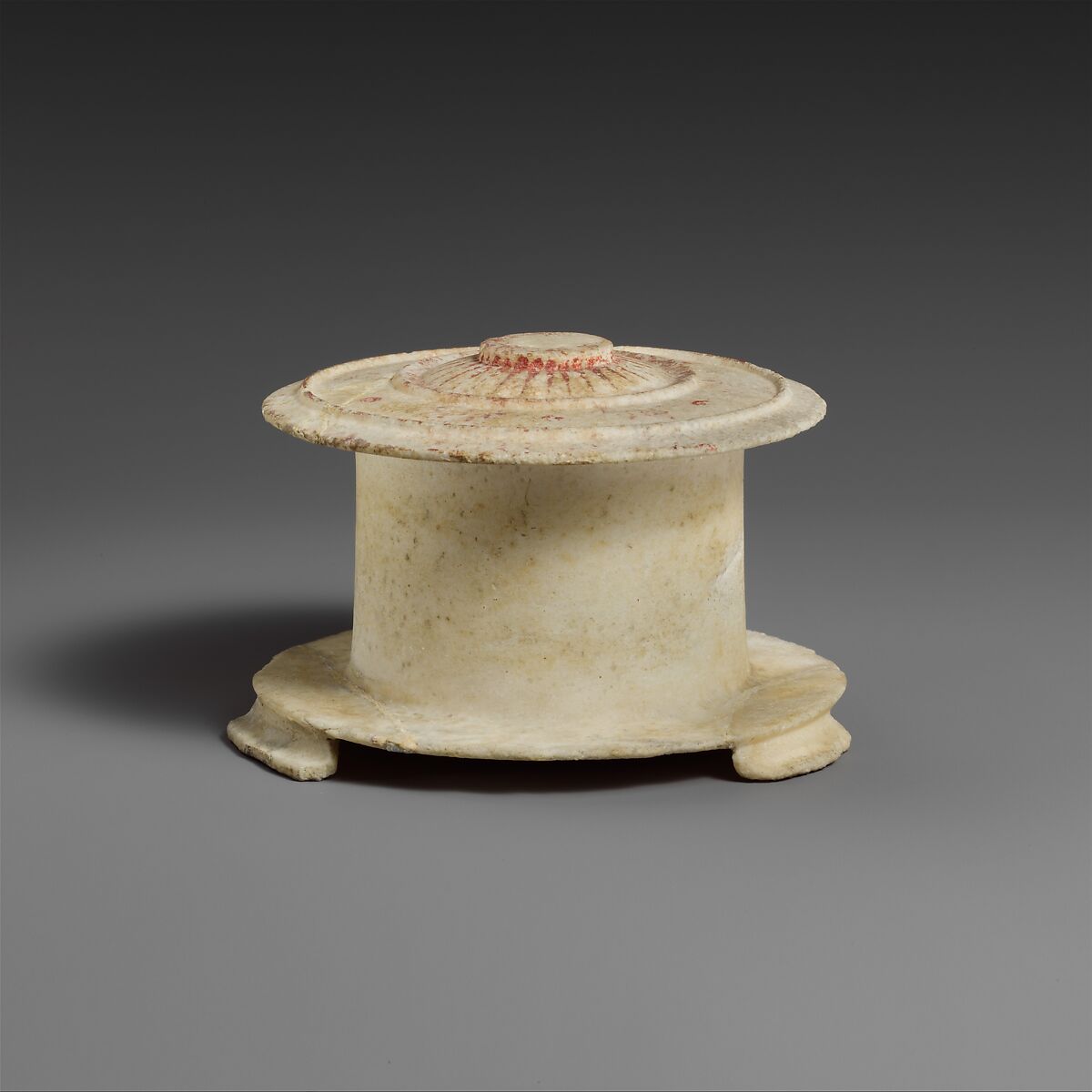 Marble pyxis (box), Marble, paint, Greek, Attic 