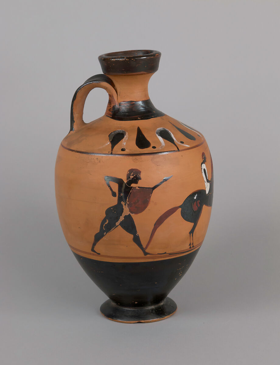 Terracotta lekythos (oil jar), Terracotta, Greek, Euboean