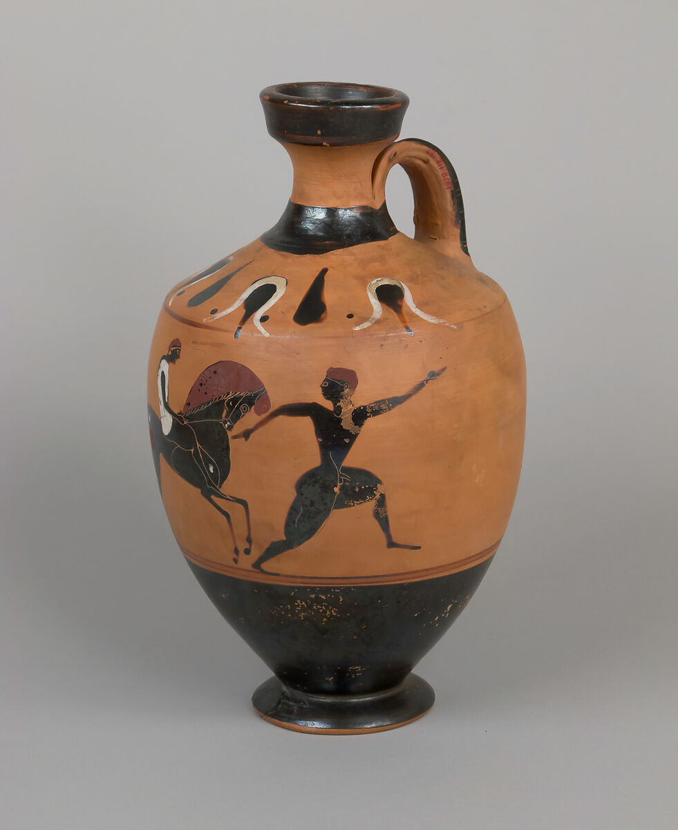 Terracotta lekythos (oil jar), Terracotta, Greek, Euboean