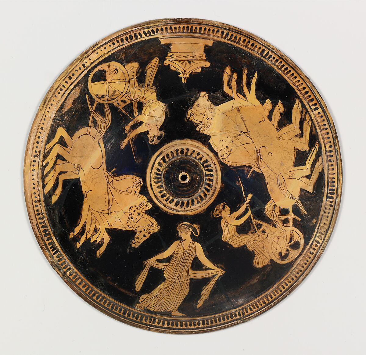 Terracotta pyxis (box), Attributed to the Marlay Painter, Terracotta, Greek, Attic