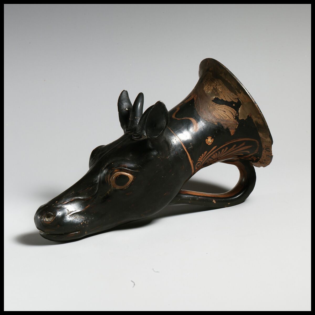 Terracotta rhyton (vase for libations or drinking), Terracotta, Greek, South Italian, Apulian 