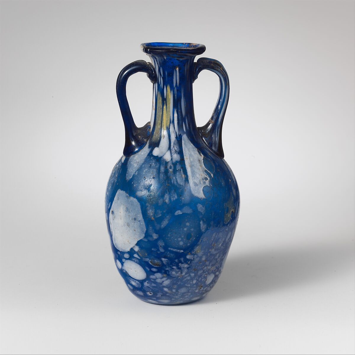 Glass two-handled bottle (amphora), Glass, Roman 