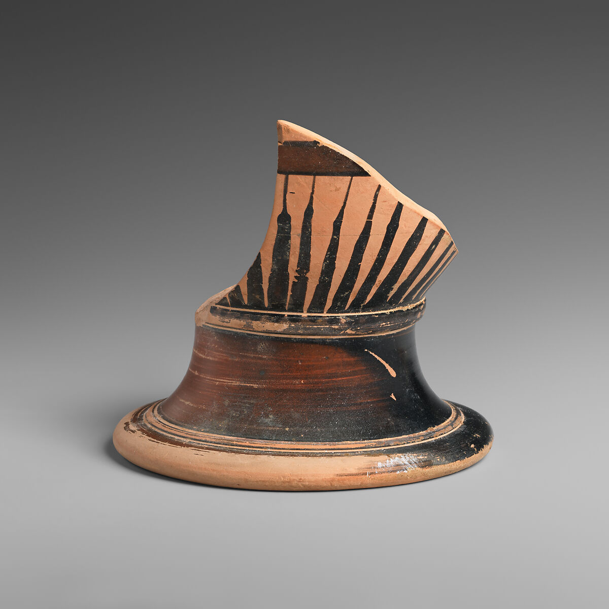 Terracotta fragmentary  neck-amphora, Signed by Nikosthenes as potter, Terracotta, Greek, Attic