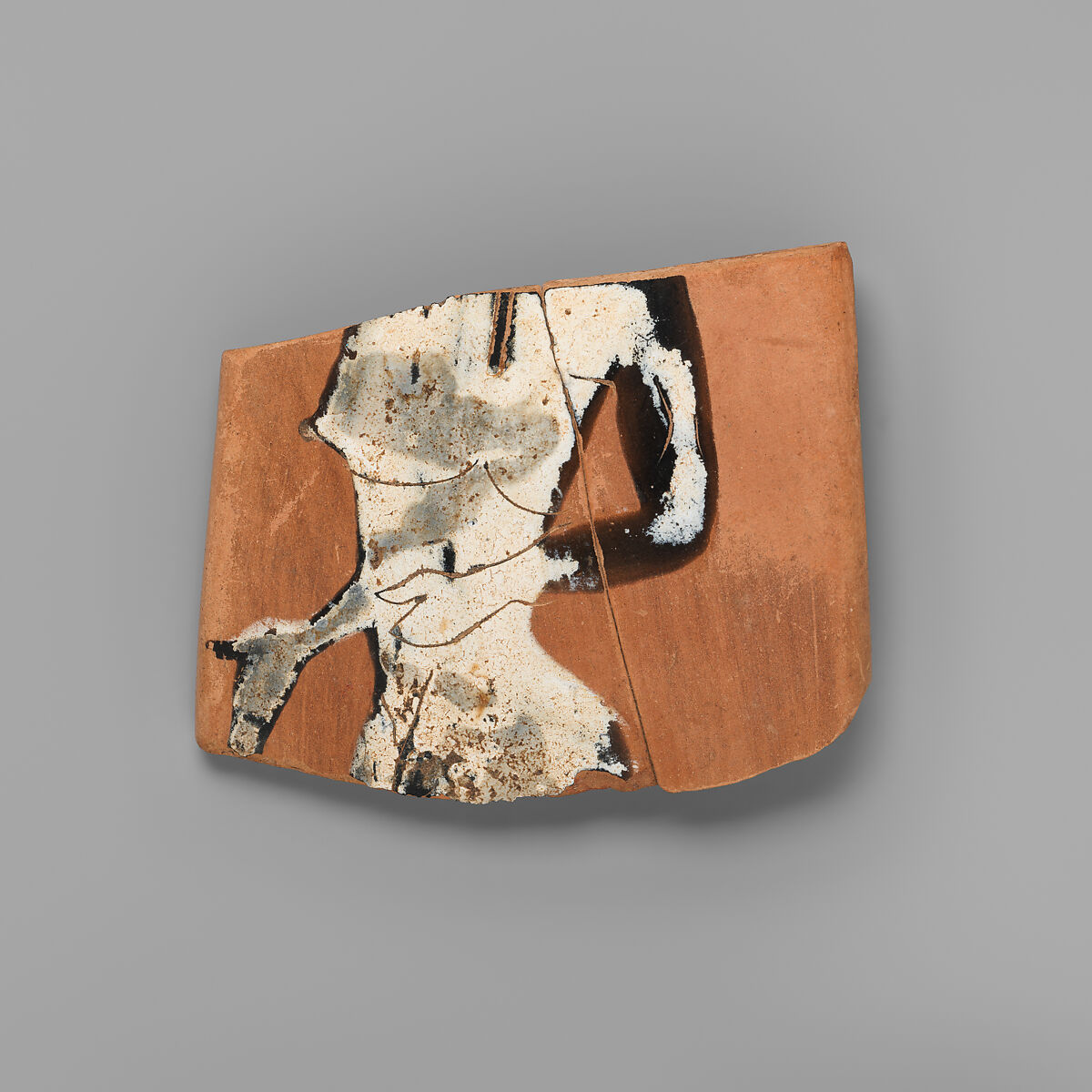 Terracotta fragmentary  neck-amphora, Signed by Nikosthenes as potter, Terracotta, Greek, Attic