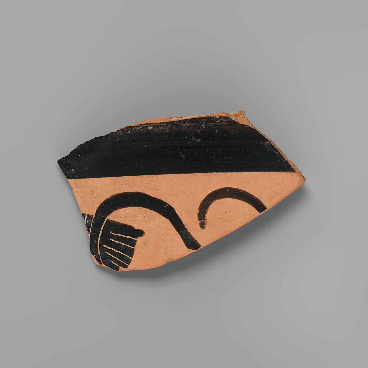 Terracotta fragmentary  neck-amphora, Signed by Nikosthenes as potter, Terracotta, Greek, Attic