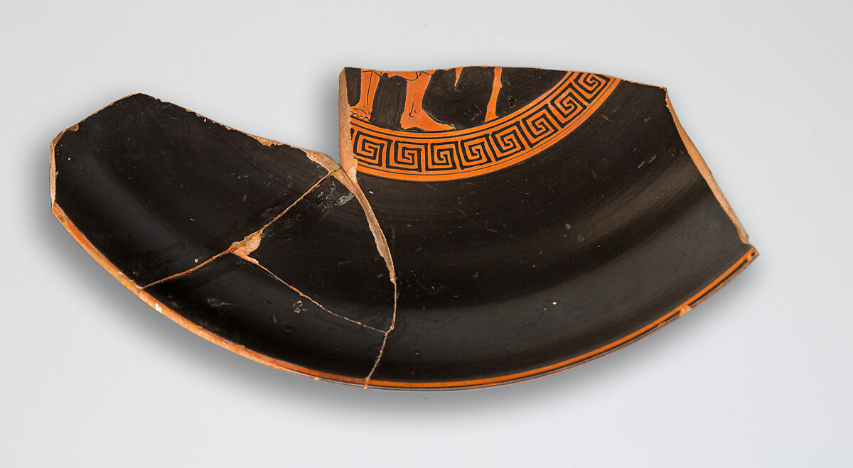 Kylix fragment, Attributed to Hermonax, Terracotta, Greek, Attic