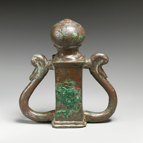 Two bronze chariot attachments with ducks' head finials