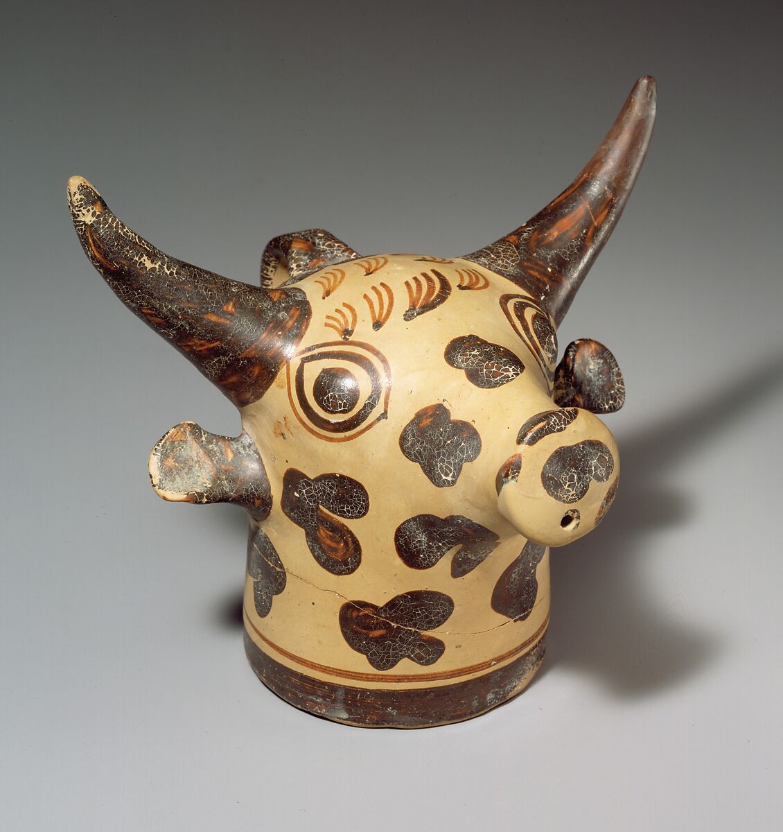 Terracotta vase in the form of a bull's head, Terracotta, Minoan