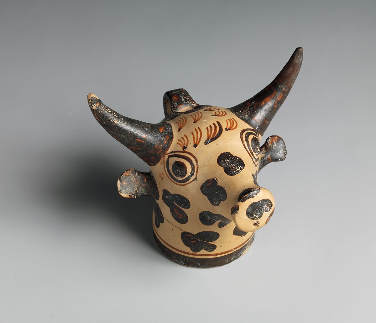 Terracotta vase in the form of a bull's head, Terracotta, Minoan 