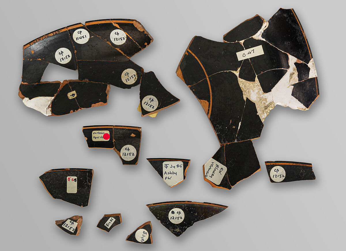 Kylix fragments, Attributed to the Ashby Painter, Terracotta, Greek, Attic