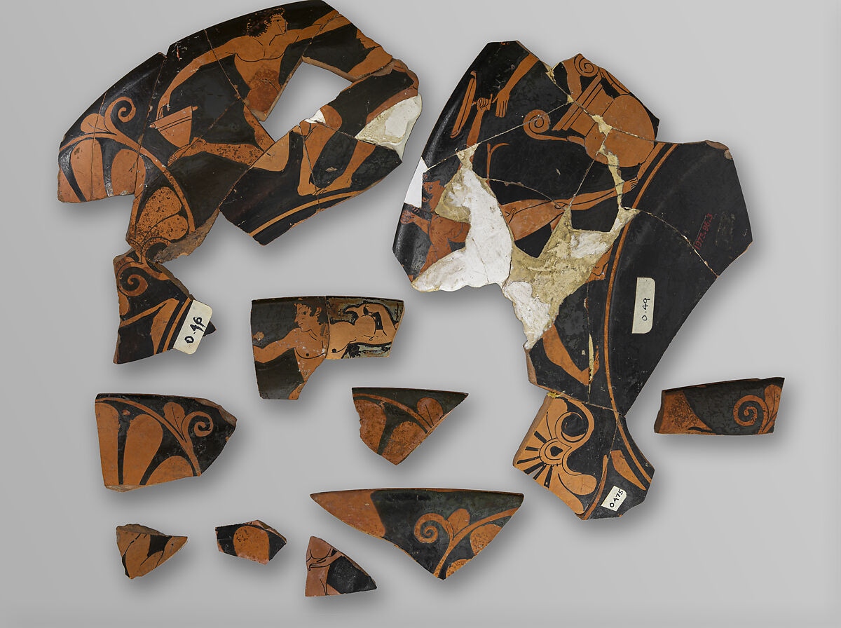 Kylix fragments, Attributed to the Ashby Painter, Terracotta, Greek, Attic 