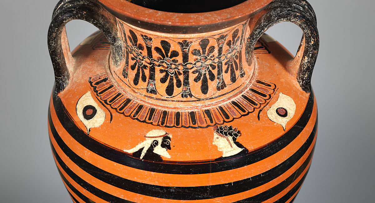 Terracotta neck-amphora (jar), Terracotta, Greek, Attic