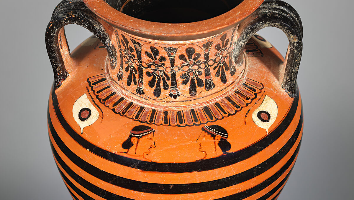 Terracotta neck-amphora (jar), Terracotta, Greek, Attic