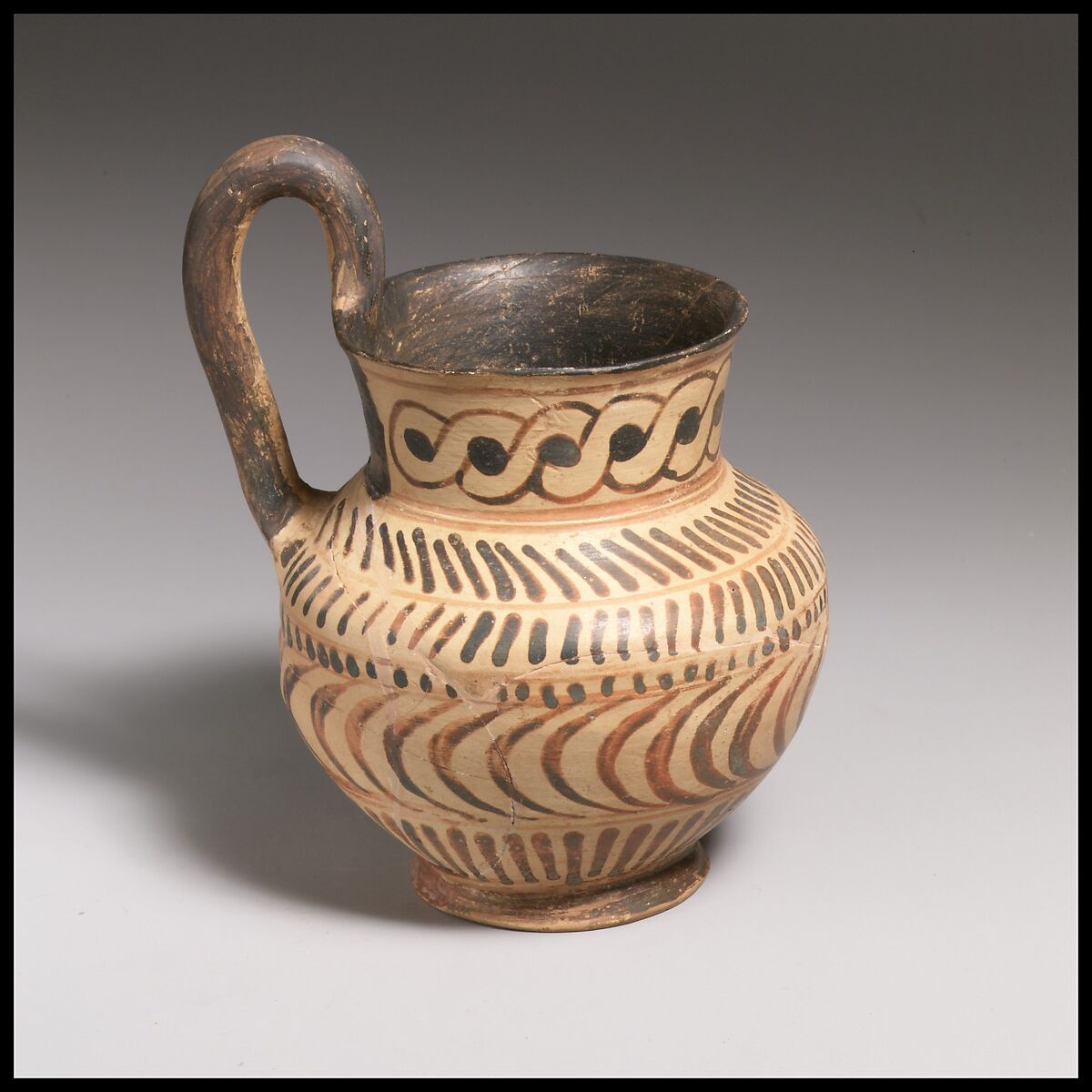 Terracotta oinochoe (jug), Terracotta, East Greek, Milesian, Fikellura 