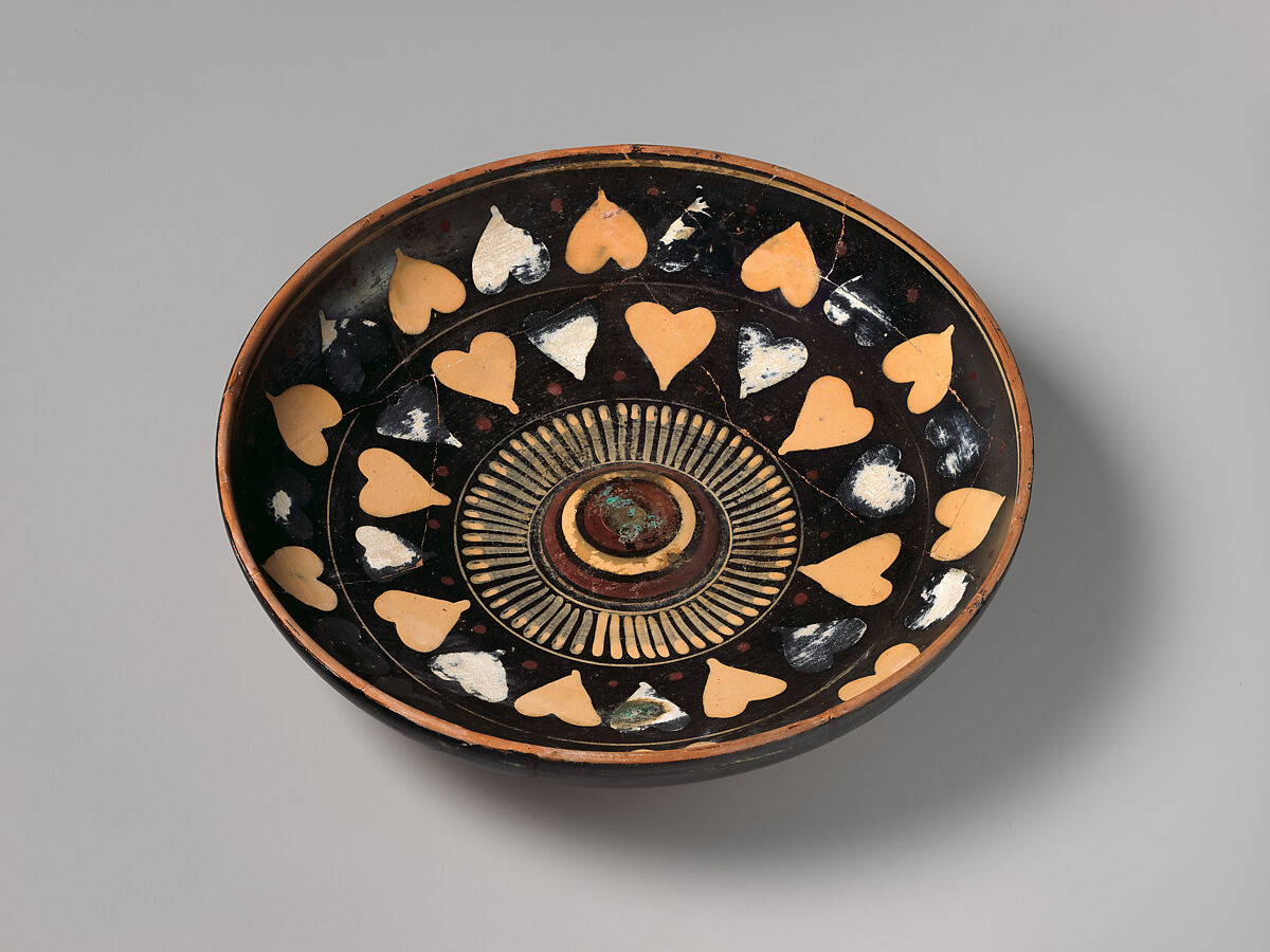 Terracotta phiale (libation bowl), Terracotta, Greek, Attic 