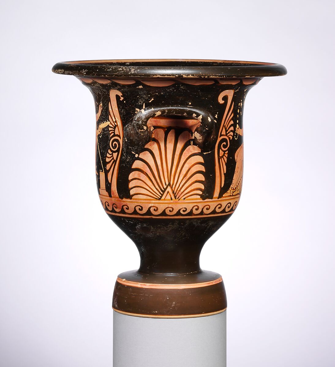 Terracotta bell-krater (mixing bowl), Attributed to Python, Terracotta, Greek, South Italian, Paestan