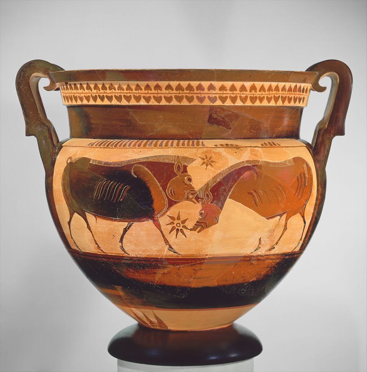 Terracotta volute-krater (vase for mixing wine and water), Attributed to Sophilos, Terracotta, Greek, Attic 