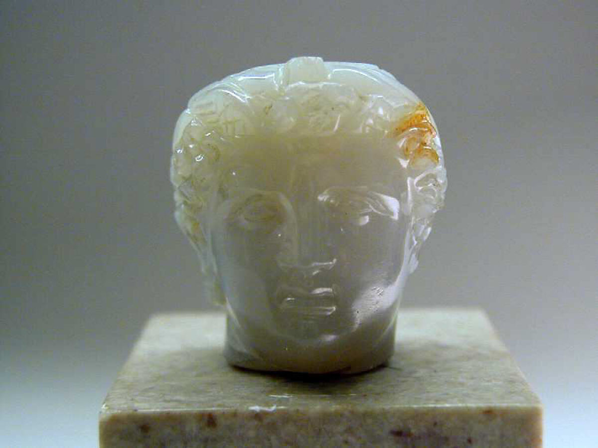 Chalcedony winged head of Mercury (Hermes), Chalcedony, Roman 