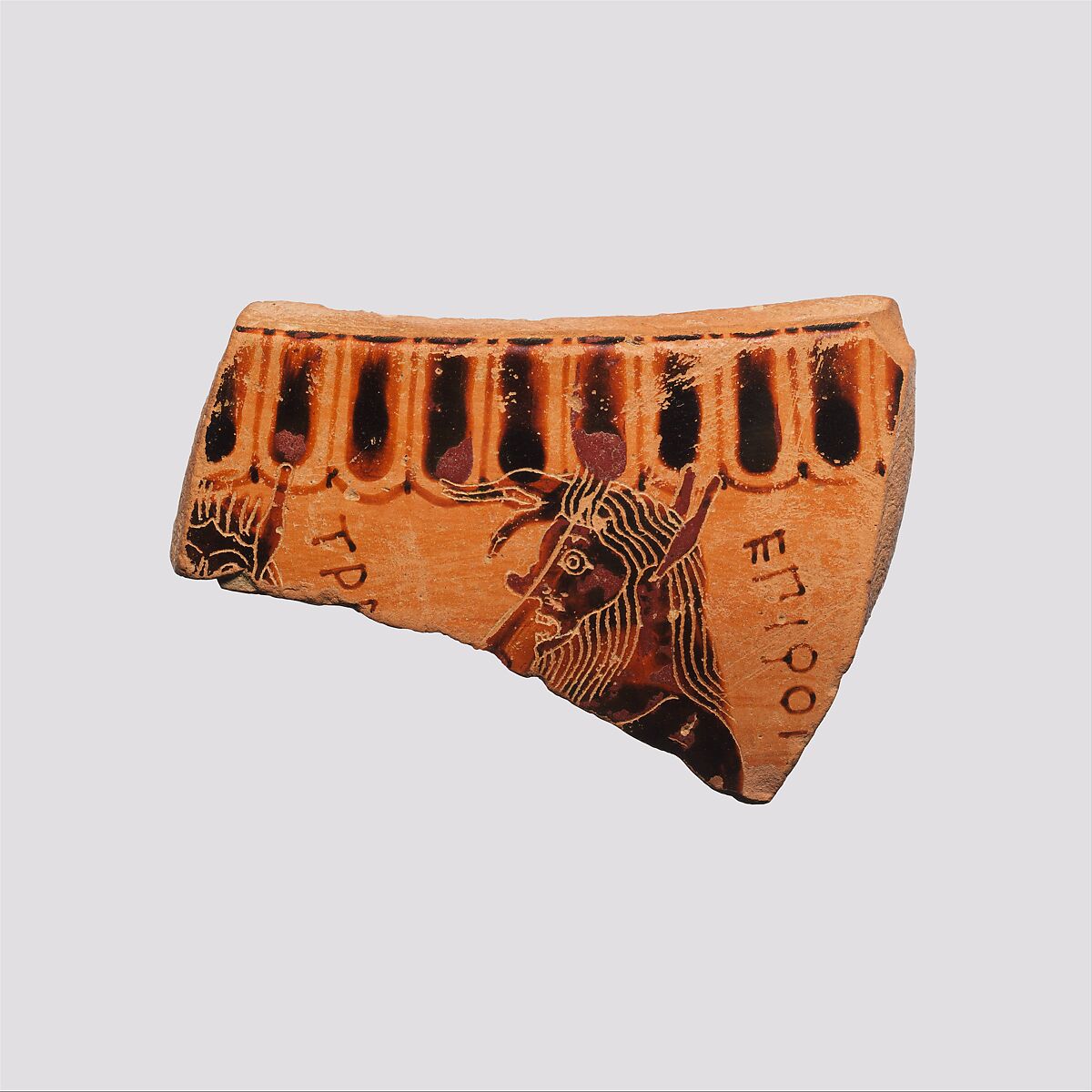Fragment of a terracotta krater or dinos (bowl for mixing wine and water), Attributed to Sophilos, Terracotta, Greek, Attic 