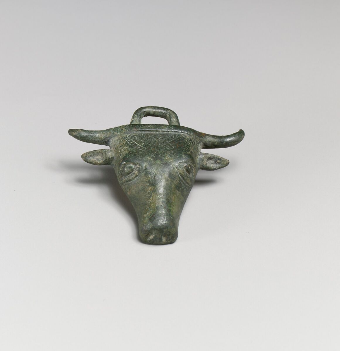 Bronze applique in the form of a bull's head, Bronze, Italic or Roman 