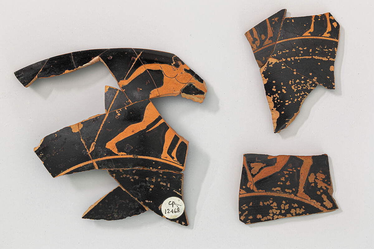 Kylix fragments, Attributed to the Thalia Painter, Terracotta, Greek, Attic