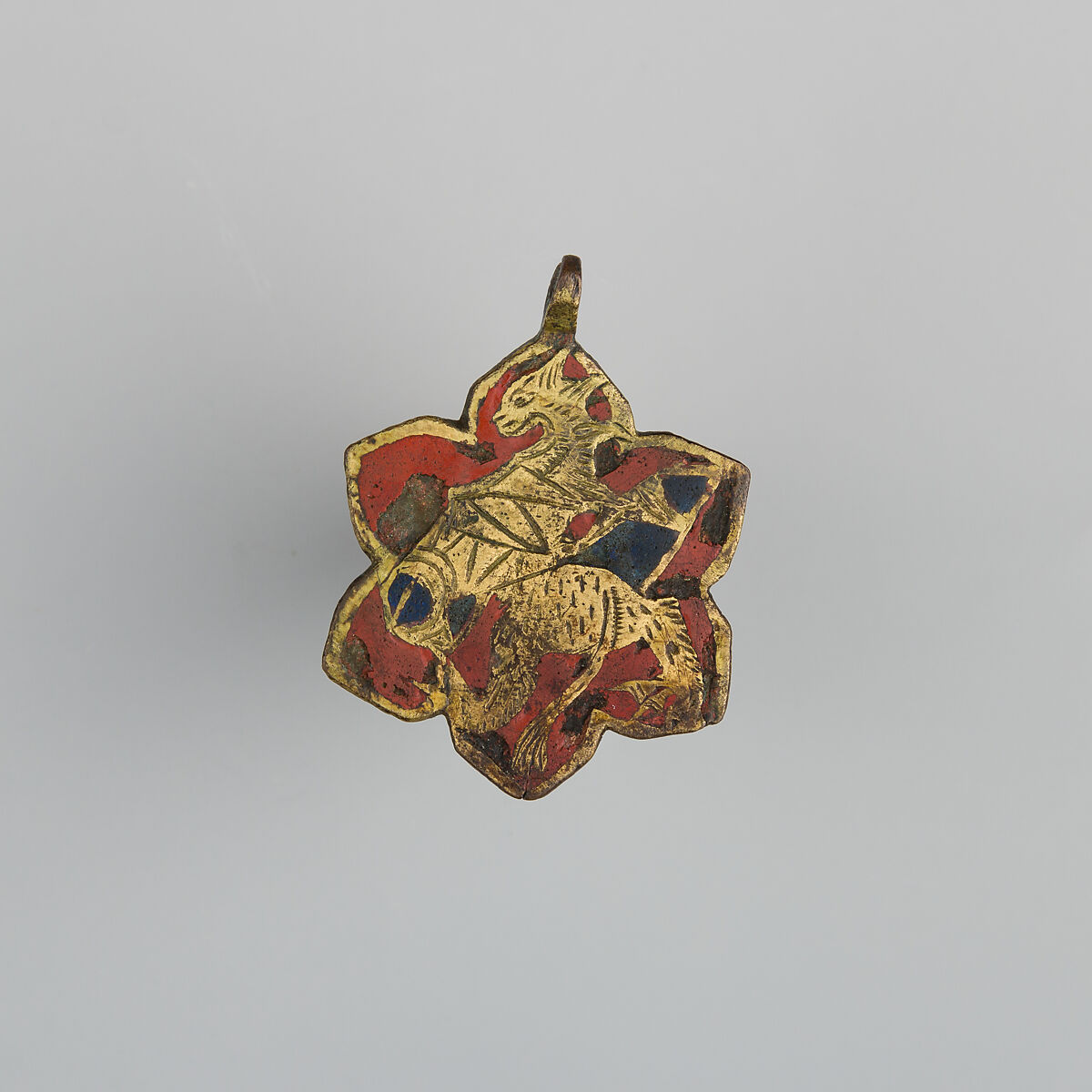 Badge or Harness Pendant, Copper, gold, enamel, possibly Spanish 