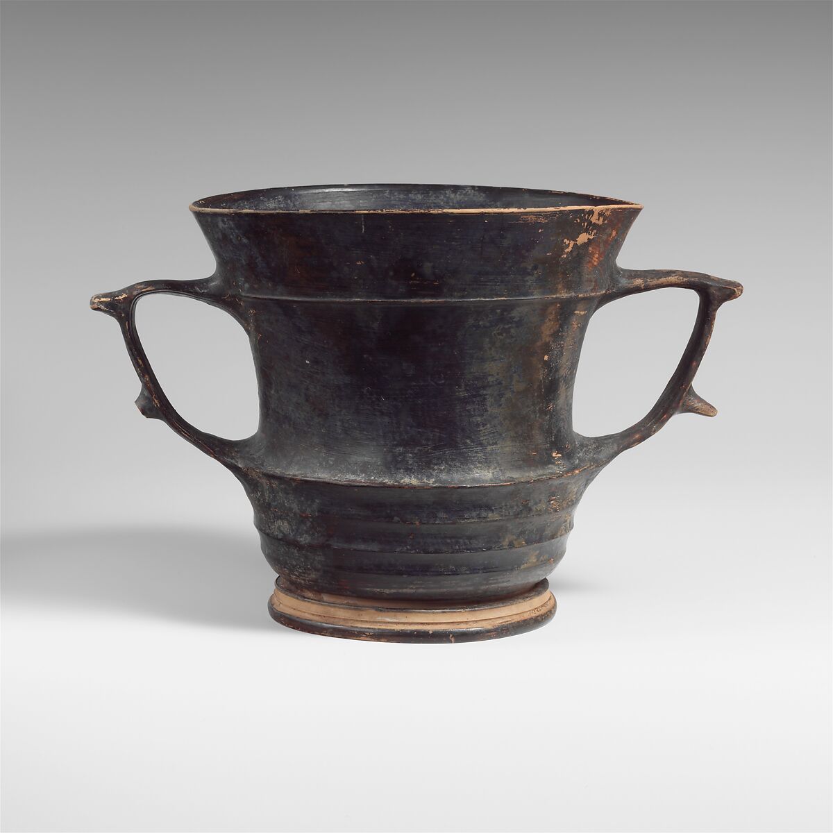 Terracotta kantharos: karchesion (deep cylindrical drinking cup), Terracotta, Greek, Boeotian 