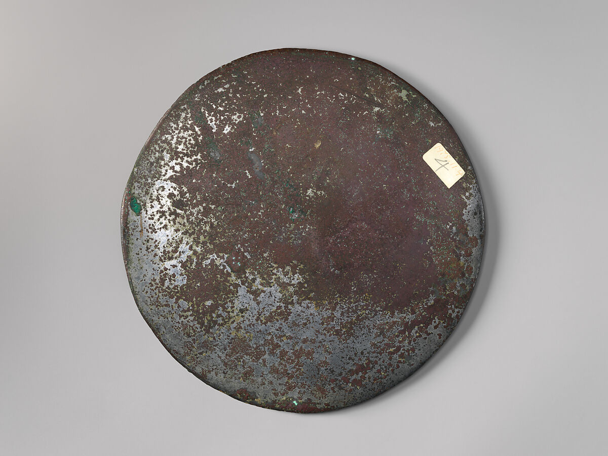 Bronze mirror with traces of gilding, Bronze, Gold, Roman