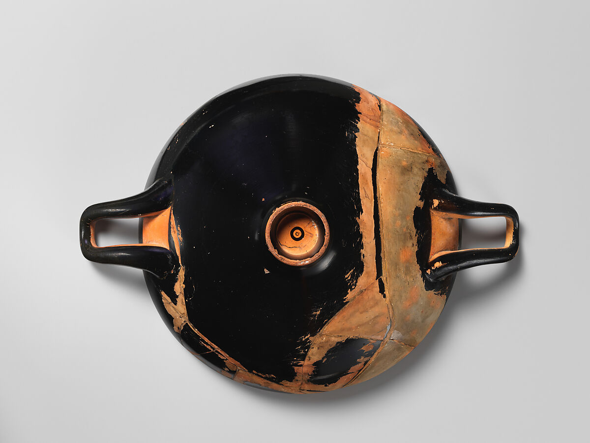 Terracotta kylix (drinking cup), Signed by Epiktetos as painter, Terracotta, Greek, Attic