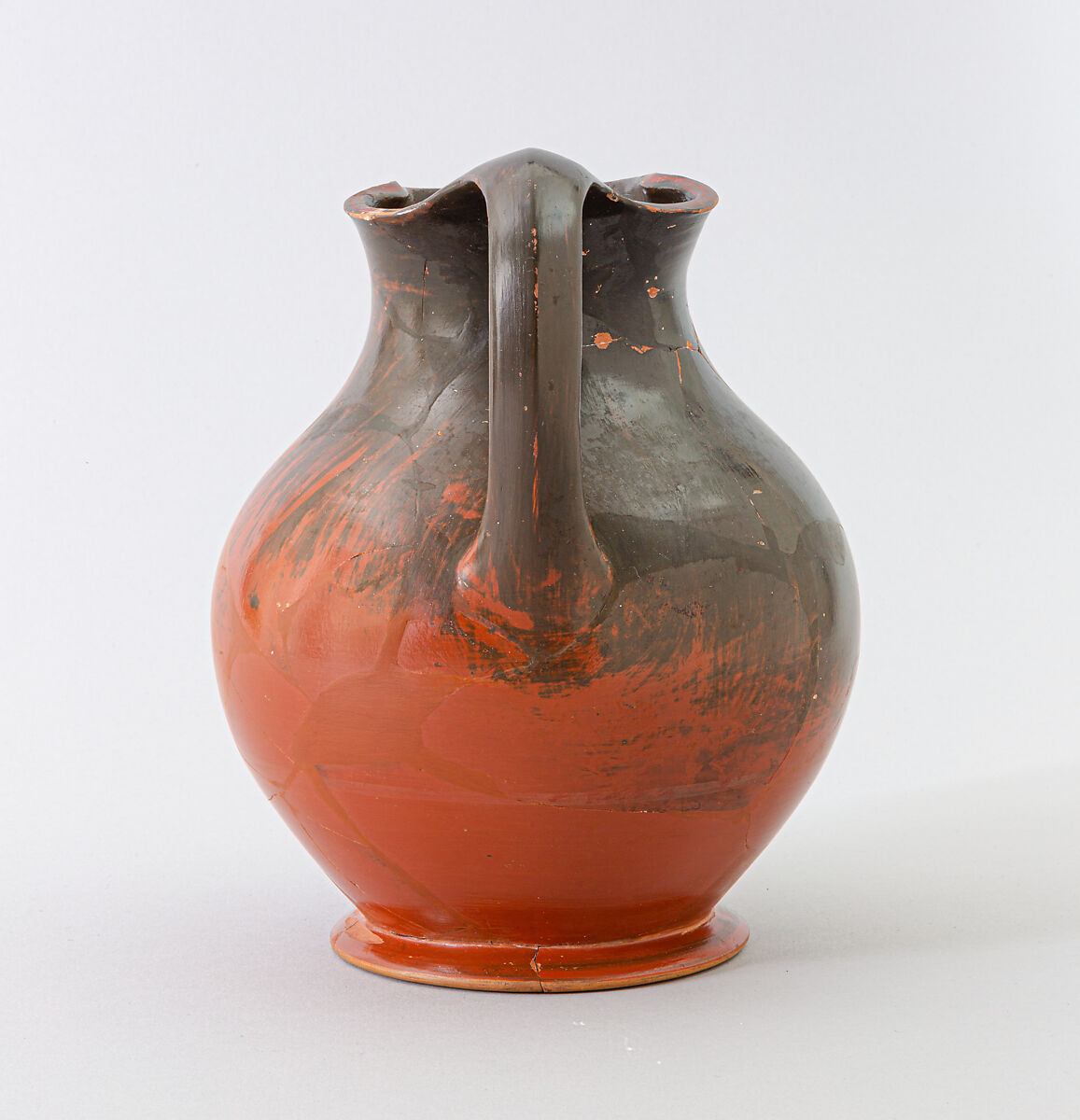 Terracotta oinochoe: chous (jug), Attributed to the Amasis Painter, Terracotta, Greek, Attic