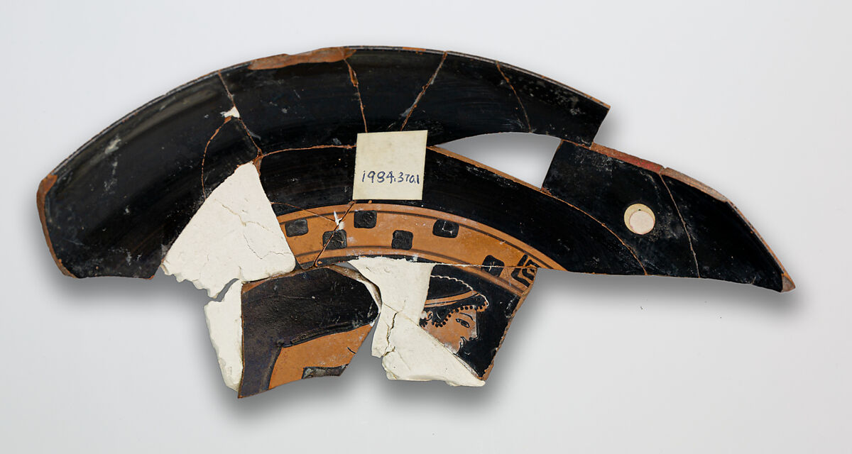 Kylix fragment, Attributed to the Colmar Painter, Terracotta, Greek, Attic 