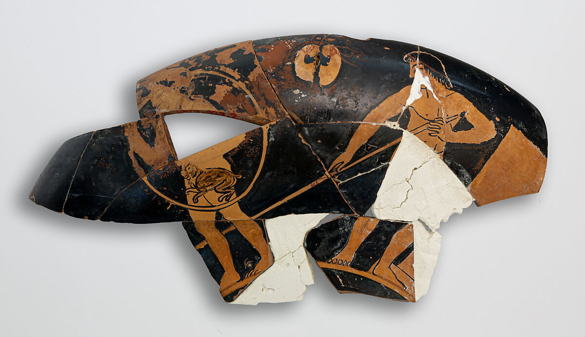 Kylix fragment, Attributed to the Colmar Painter, Terracotta, Greek, Attic