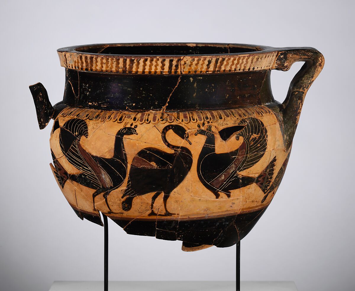 Terracotta krater (bowl for mixing wine and water) of Chalcidian shape, Terracotta, Greek, Corinthian