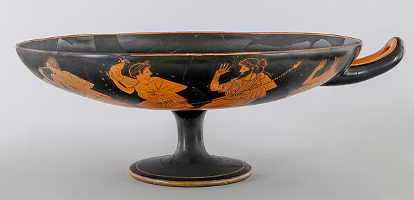 Terracotta kylix (drinking cup), Signed by Hieron as potter, Terracotta, Greek, Attic