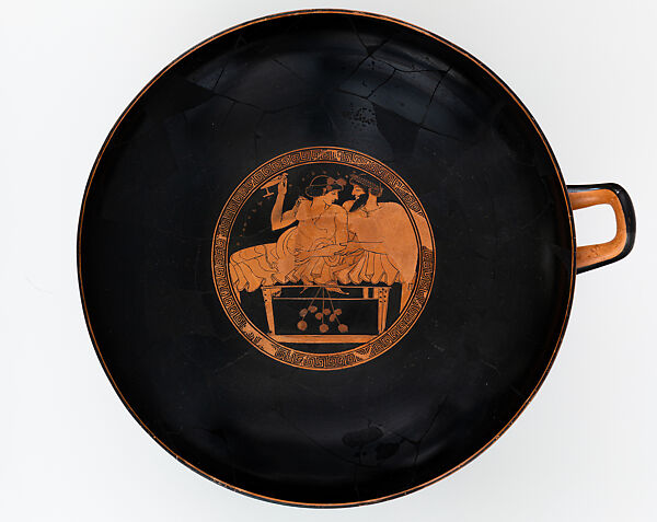 Terracotta kylix (drinking cup), Signed by Hieron as potter, Terracotta, Greek, Attic 