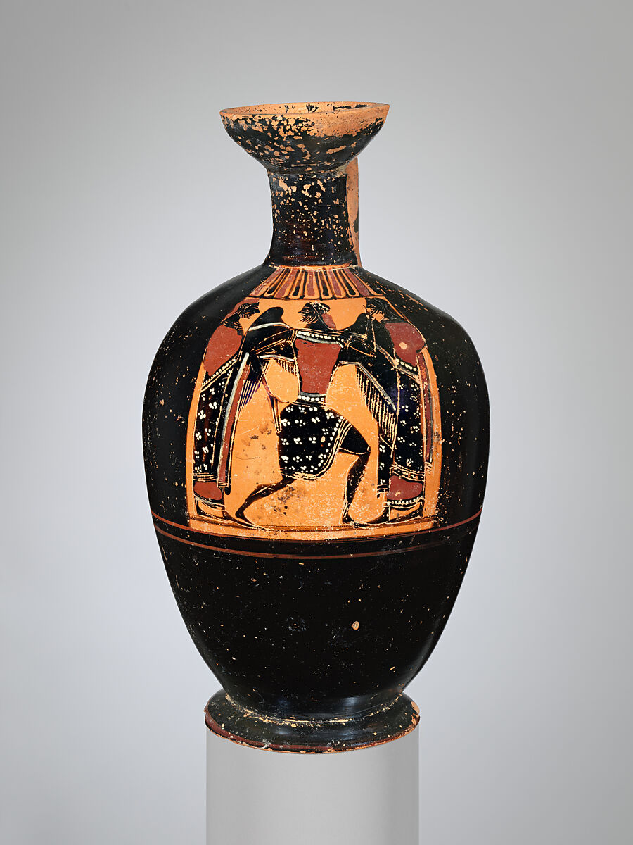 Terracotta lekythos (oil flask), Attributed to the Affecter, Terracotta, Greek, Attic 