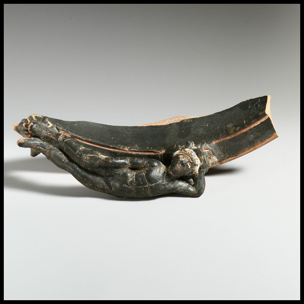 Rim fragment of a large terracotta vessel, Terracotta, Etruscan 