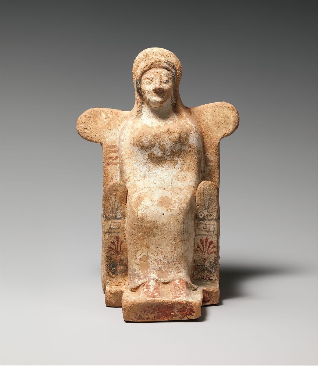 Terracotta statuette of a seated woman, Terracotta, Greek, probably Boeotian 