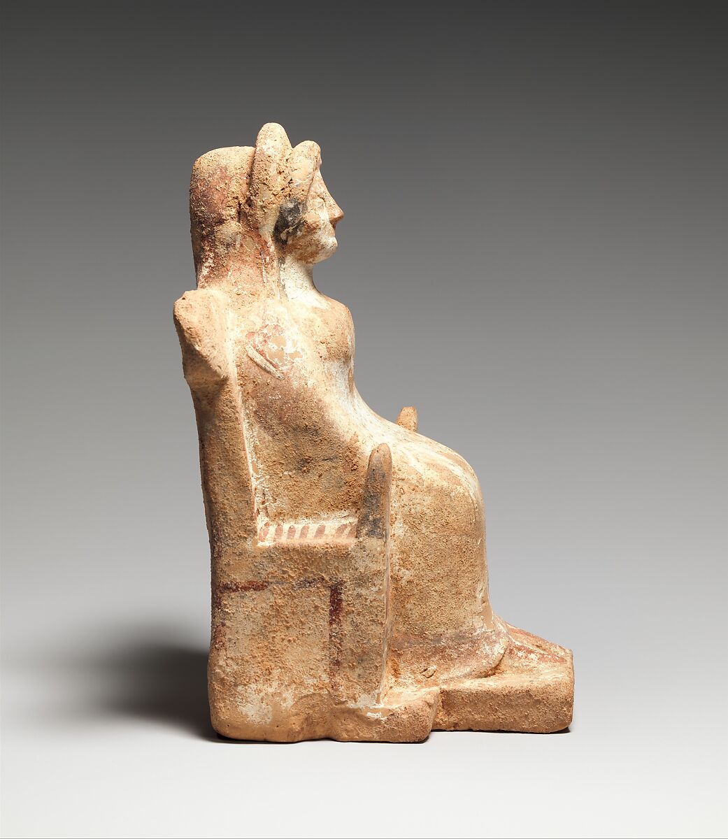 Terracotta statuette of a seated woman, Terracotta, Greek, probably Boeotian