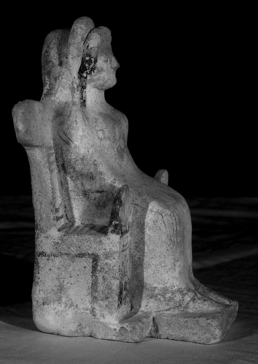 Terracotta statuette of a seated woman, Terracotta, Greek, probably Boeotian