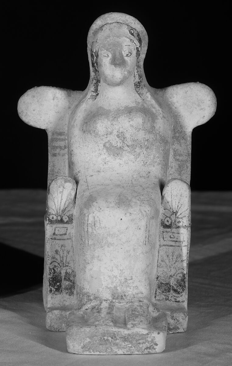 Terracotta statuette of a seated woman, Terracotta, Greek, probably Boeotian