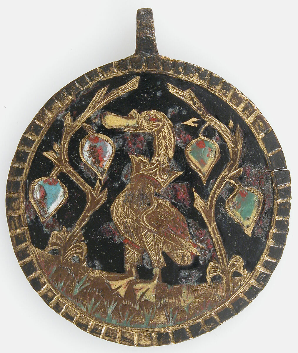 Harness Pendant, Copper, gold, enamel, possibly Spanish 