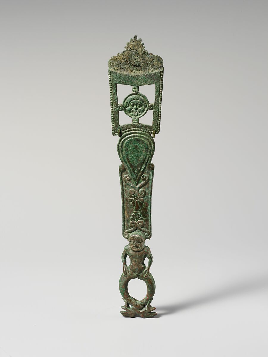 Bronze handle of a strainer, Bronze, Etruscan