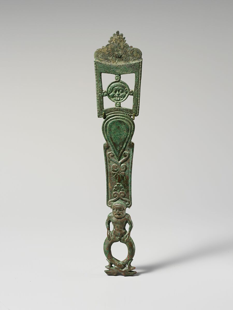 Bronze handle of a strainer, Bronze, Etruscan 